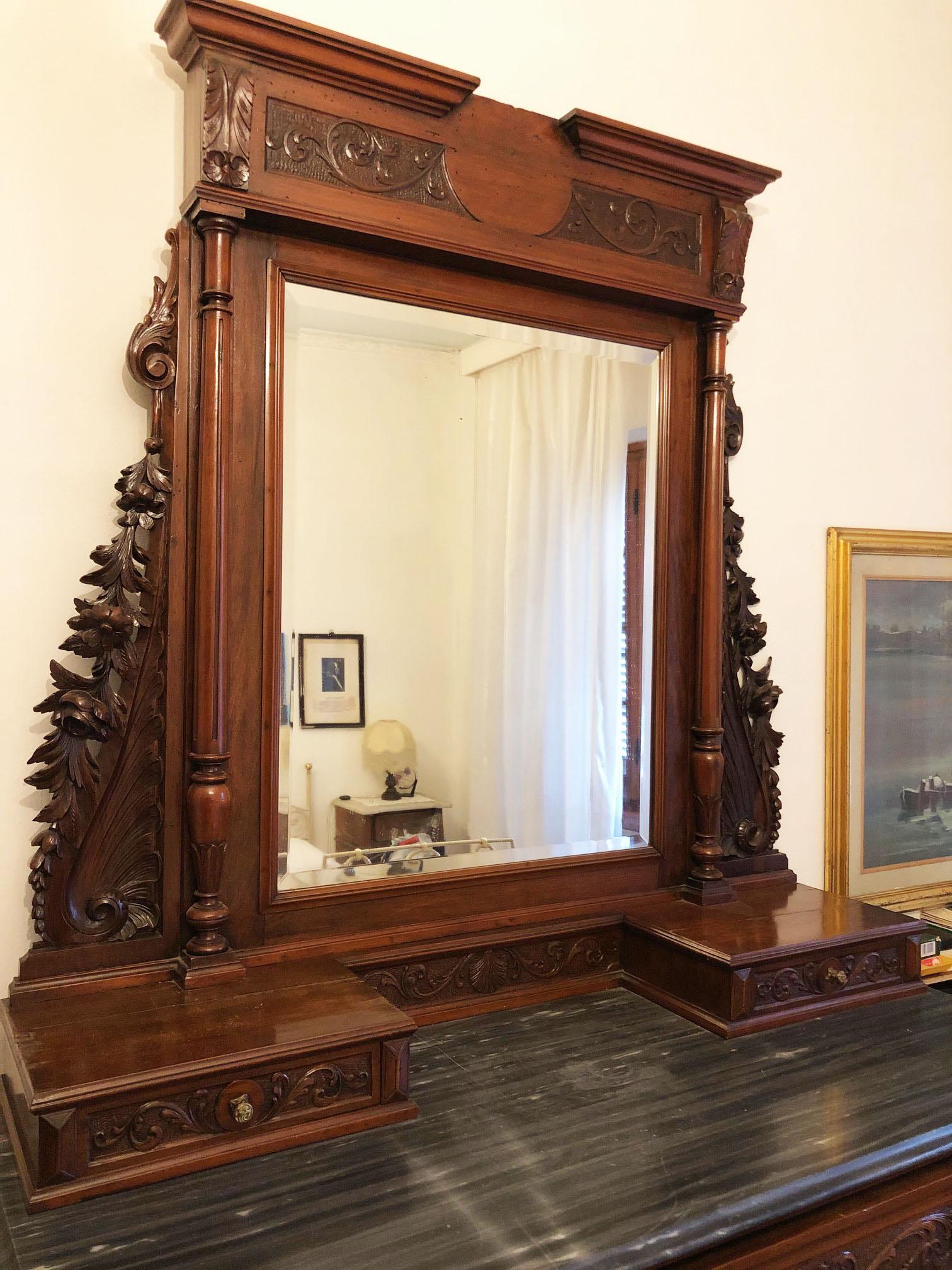 Late 20th Century Original Tuscan Carved Chest of Drawers Walnut Marble For Sale 5