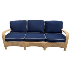 Late 20th Century Outdoor Wicker Sunroom Coastal Sofa With Removable Cushions
