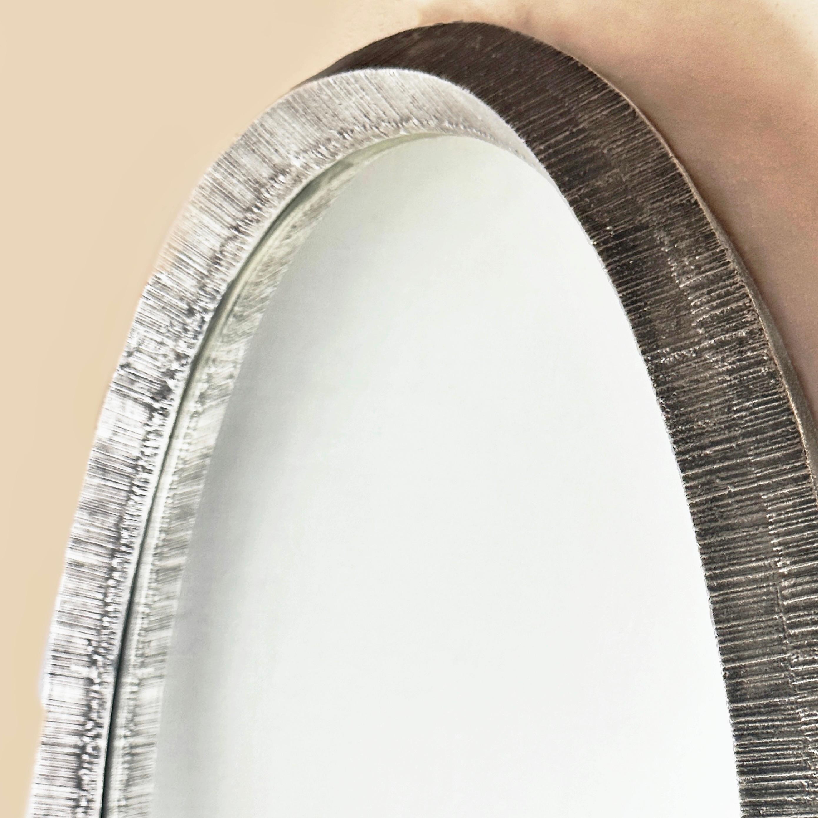 Modern Late 20th Century Oval Aluminum Cast Mirror by Lorenzo Burchiellaro For Sale