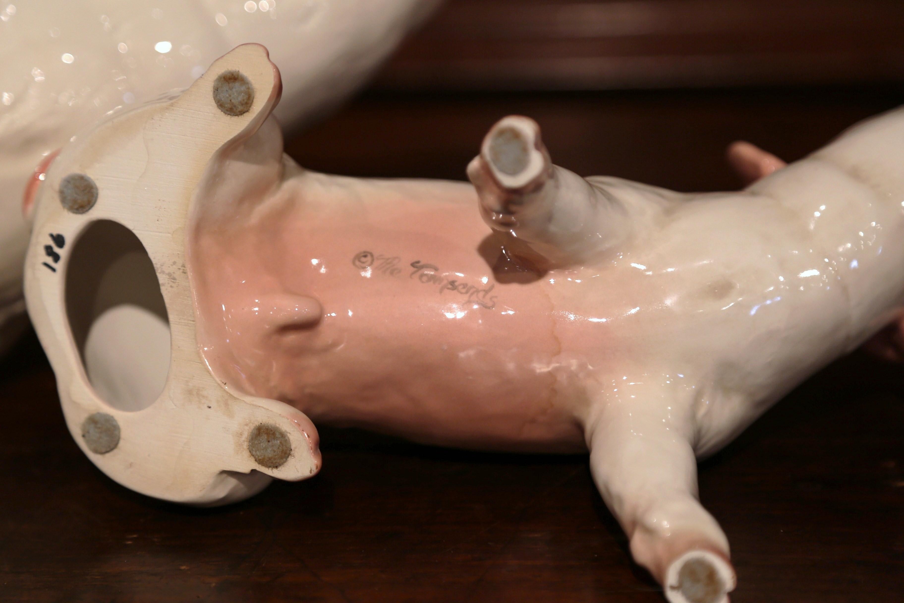 Late 20th Century Painted Ceramic Pig and Piglet Sculptures from Townsend 2