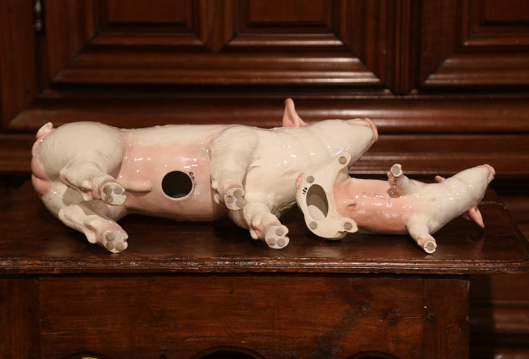 Late 20th Century Painted Ceramic Pig and Piglet Sculptures Set from