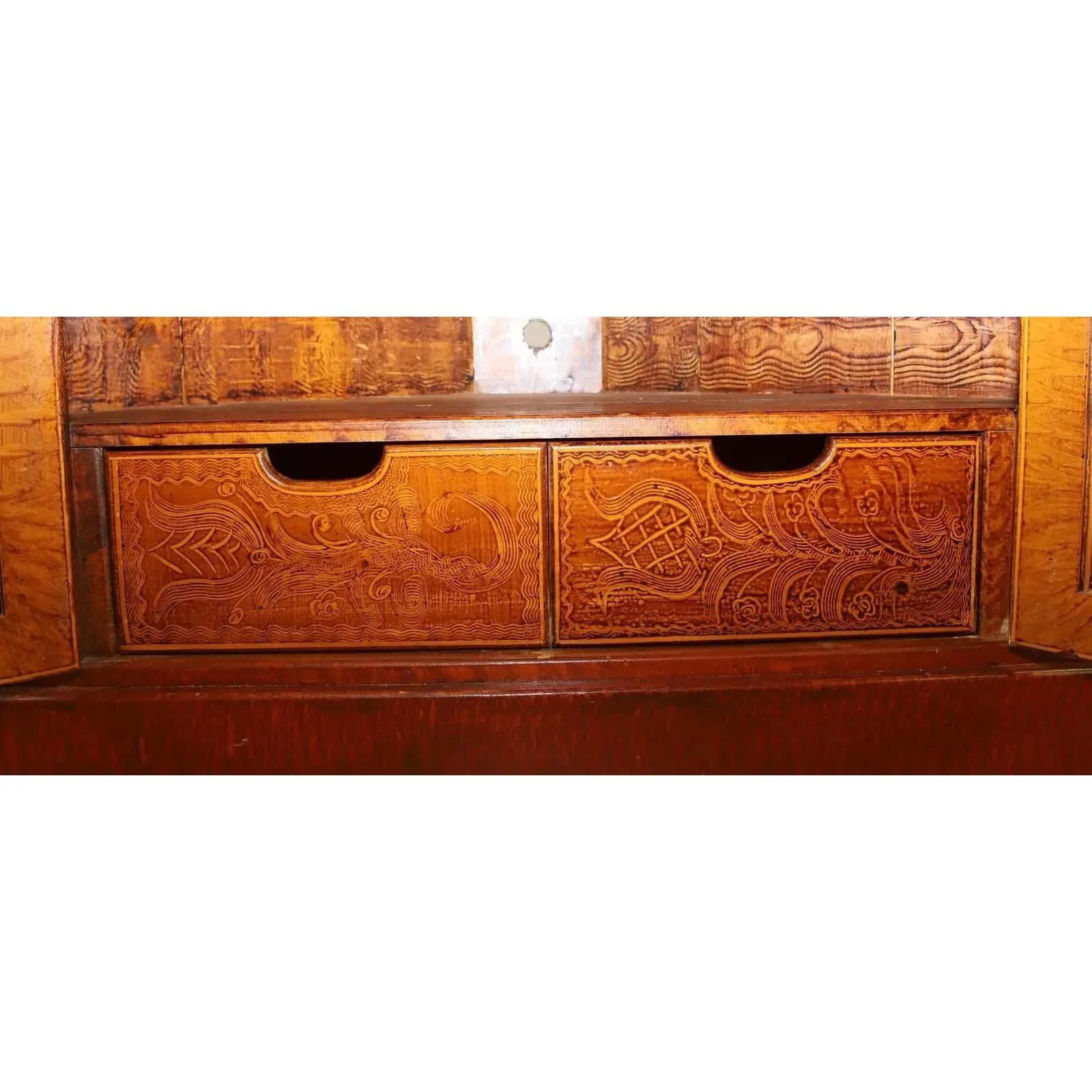 Late 20th Century Painted Corner Armoire With Figural and Floral Motifs For Sale 2