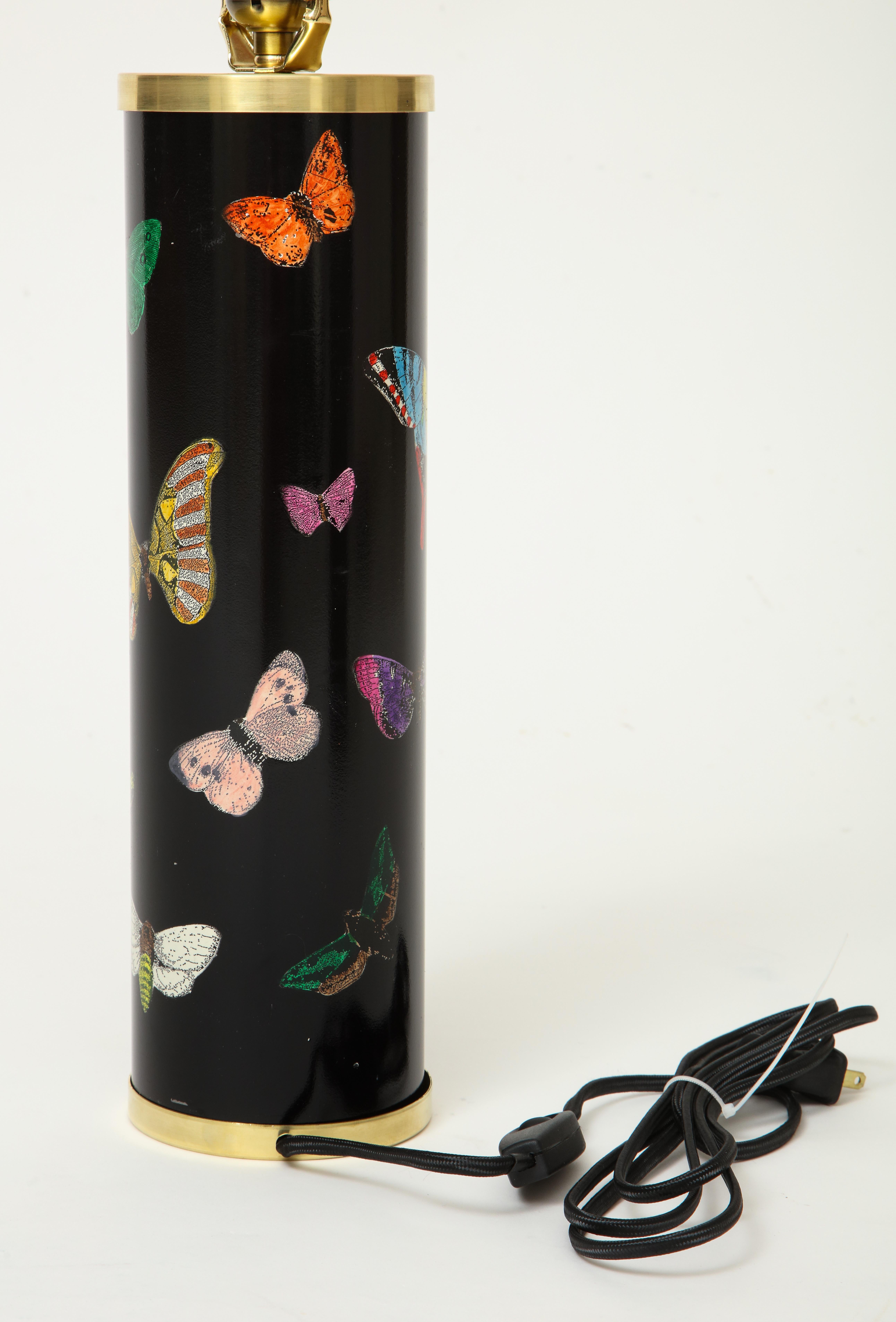 Italian Late 20th Century Pair of Fornasetti Black Farfalle Butterfly Table Lamps, Italy