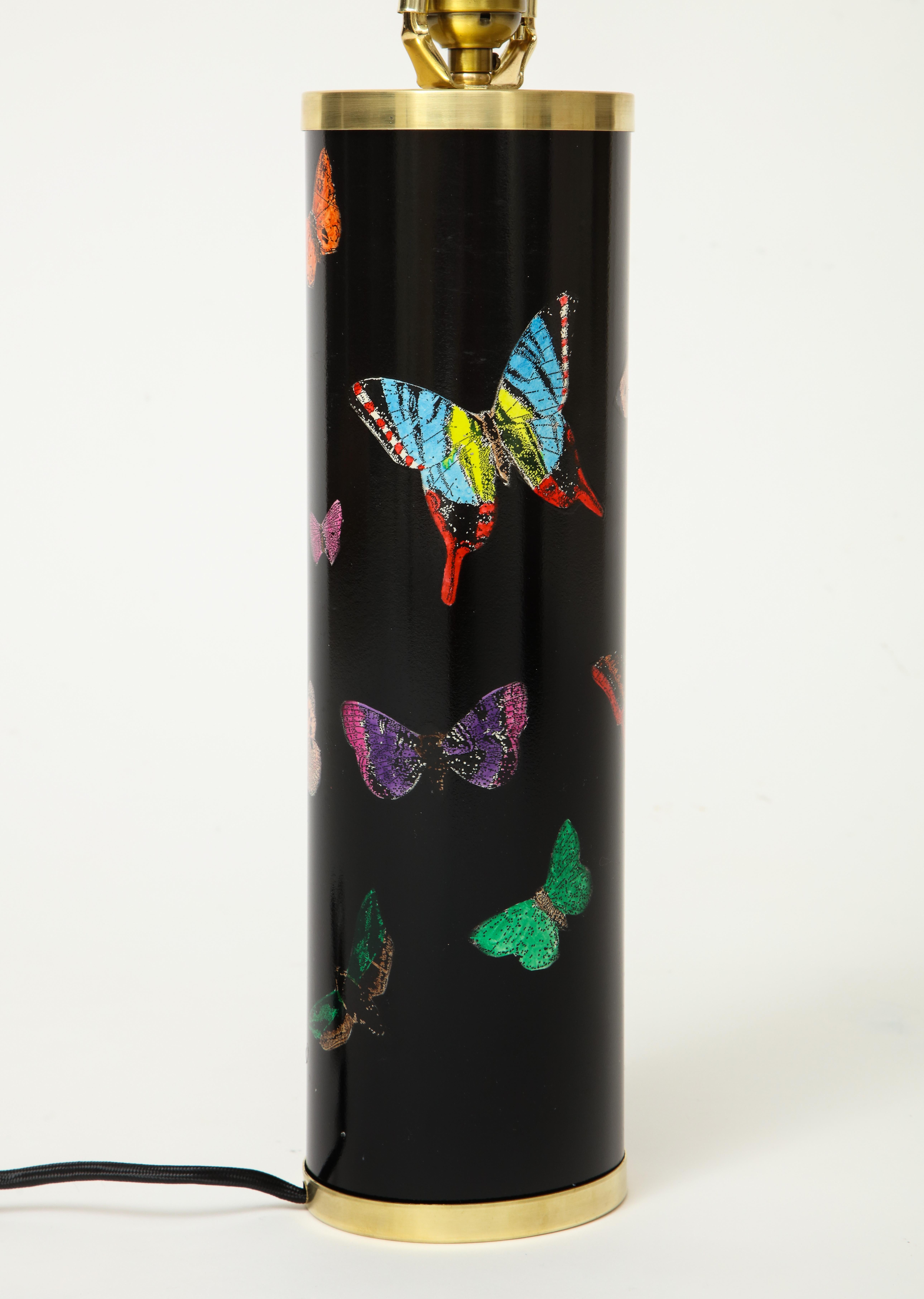 Late 20th Century Pair of Fornasetti Black Farfalle Butterfly Table Lamps, Italy In Good Condition In New York, NY