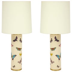 Late 20th Century Pair Fornasetti Farfalle Butterfly Table Lamps, Italy