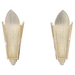 Late-20th Century Pair Genet et Michon Style Art Deco Wall Sconces France