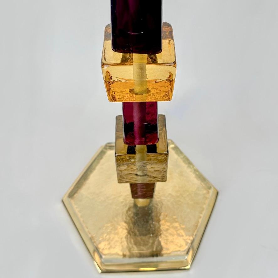 Paire de lampes de table en laiton et verre d'art multicolore de Murano de la fin du 20e siècle en vente 1