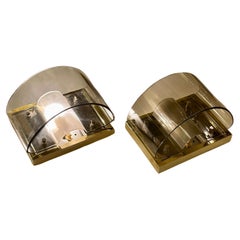 Late 20th Century Pair of Brass, Steel & Smoked Murano Glass by Vistosi