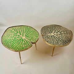 Late 20th Century Pair of Brass & Transparent Glass Water Lilies Side Tables