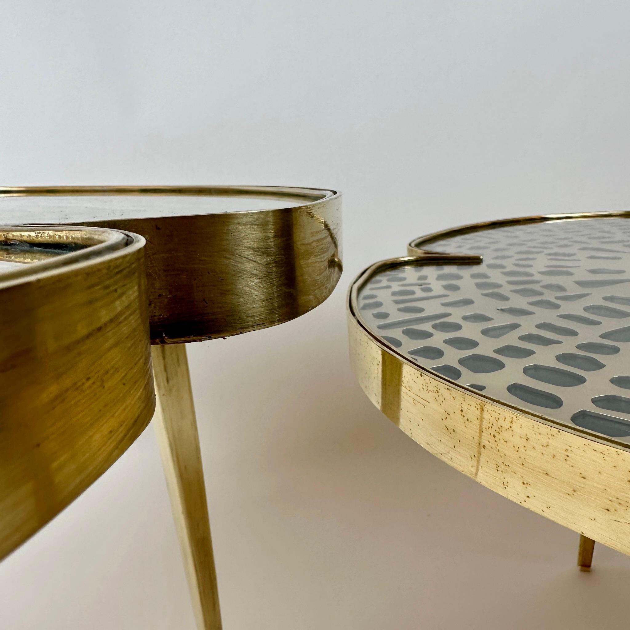 Metal Late 20th Century Pair of Brass & Transparent Glass Water Lilies Side Tables For Sale