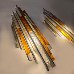 Late 20th Century Pair of Brutalist Iron & Glass Sconces by A. Poli for Poliarte