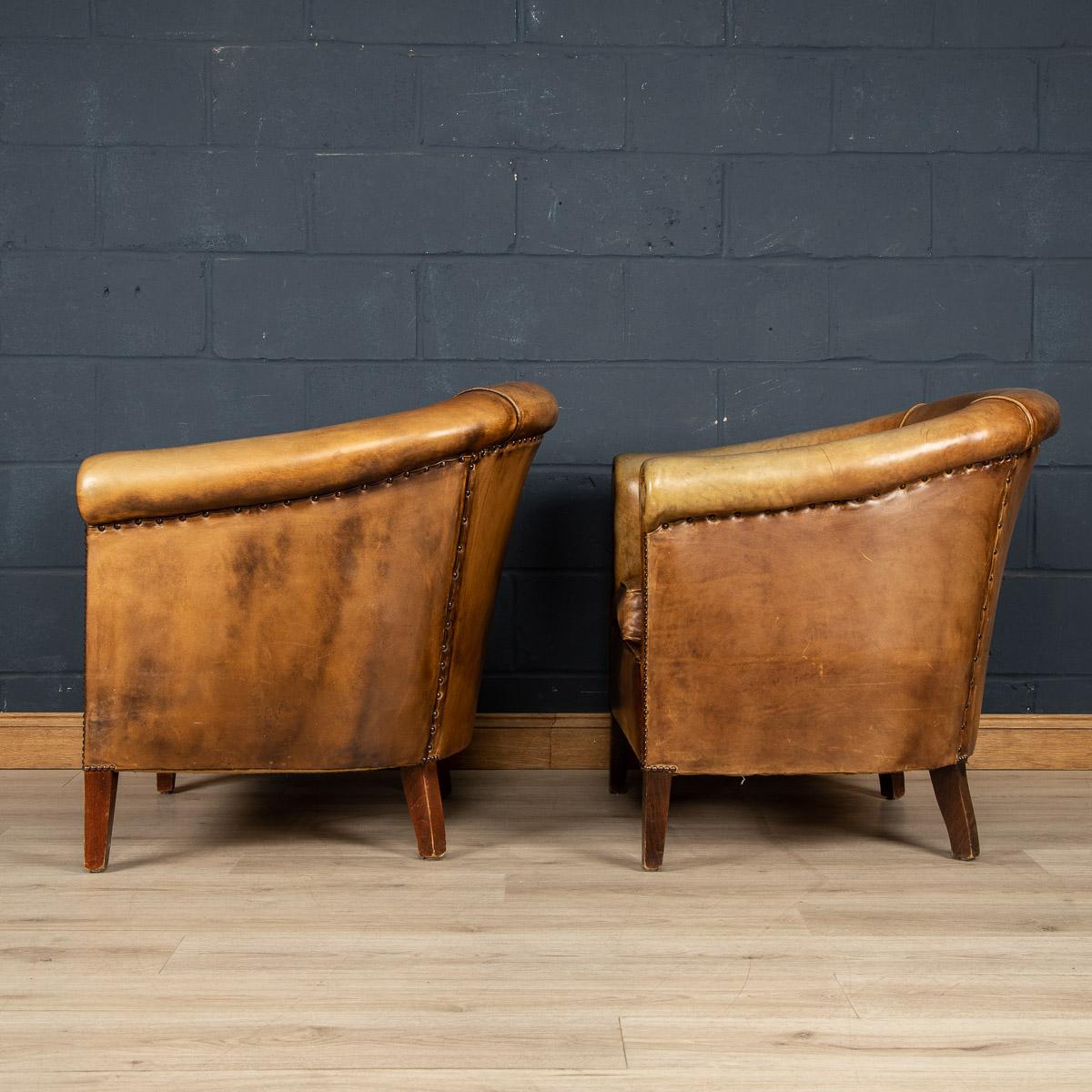 Late 20th Century Pair of Dutch Leather Club Chairs In Good Condition For Sale In Royal Tunbridge Wells, Kent