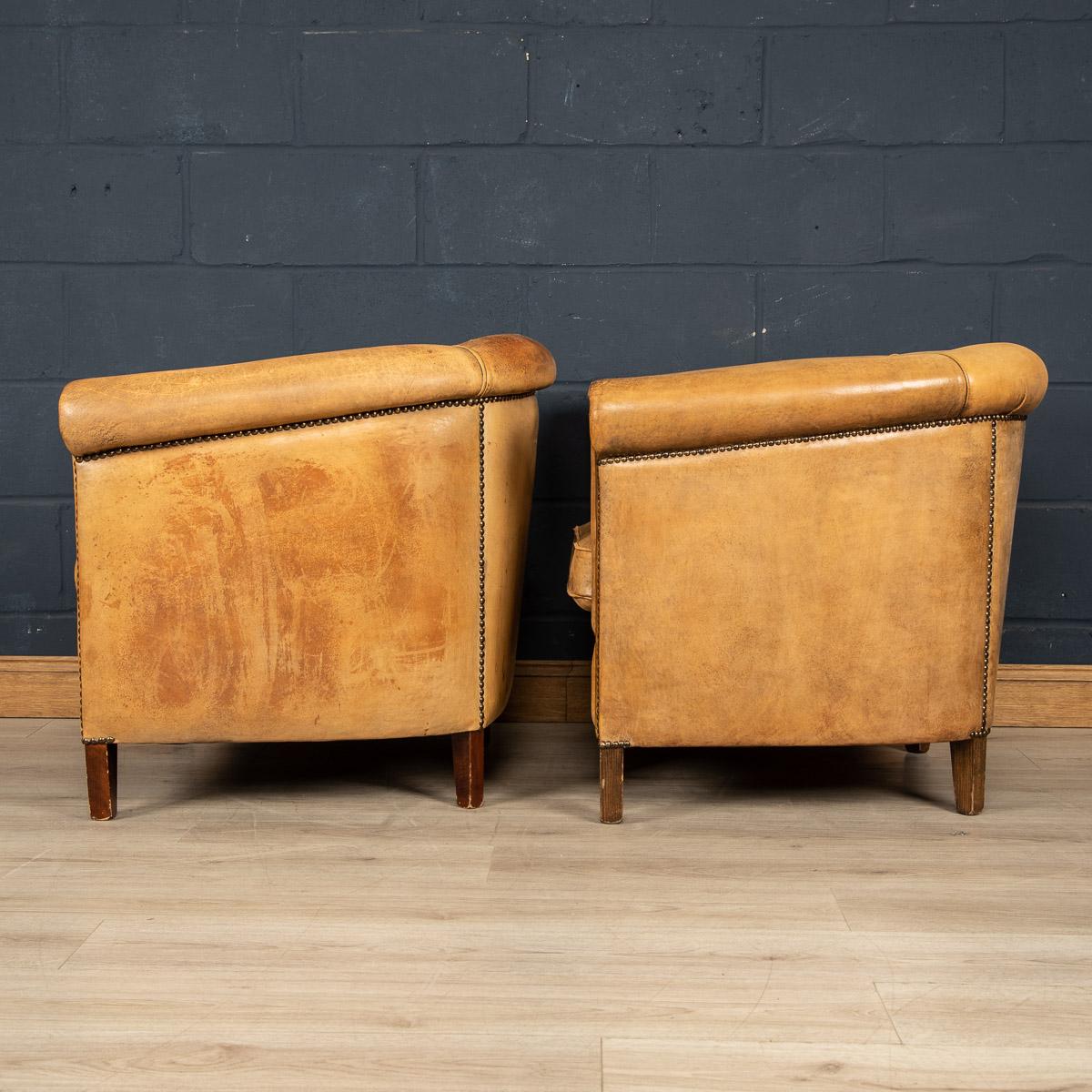 Late 20th Century Pair Of Dutch Leather Club Chairs In Good Condition In Royal Tunbridge Wells, Kent