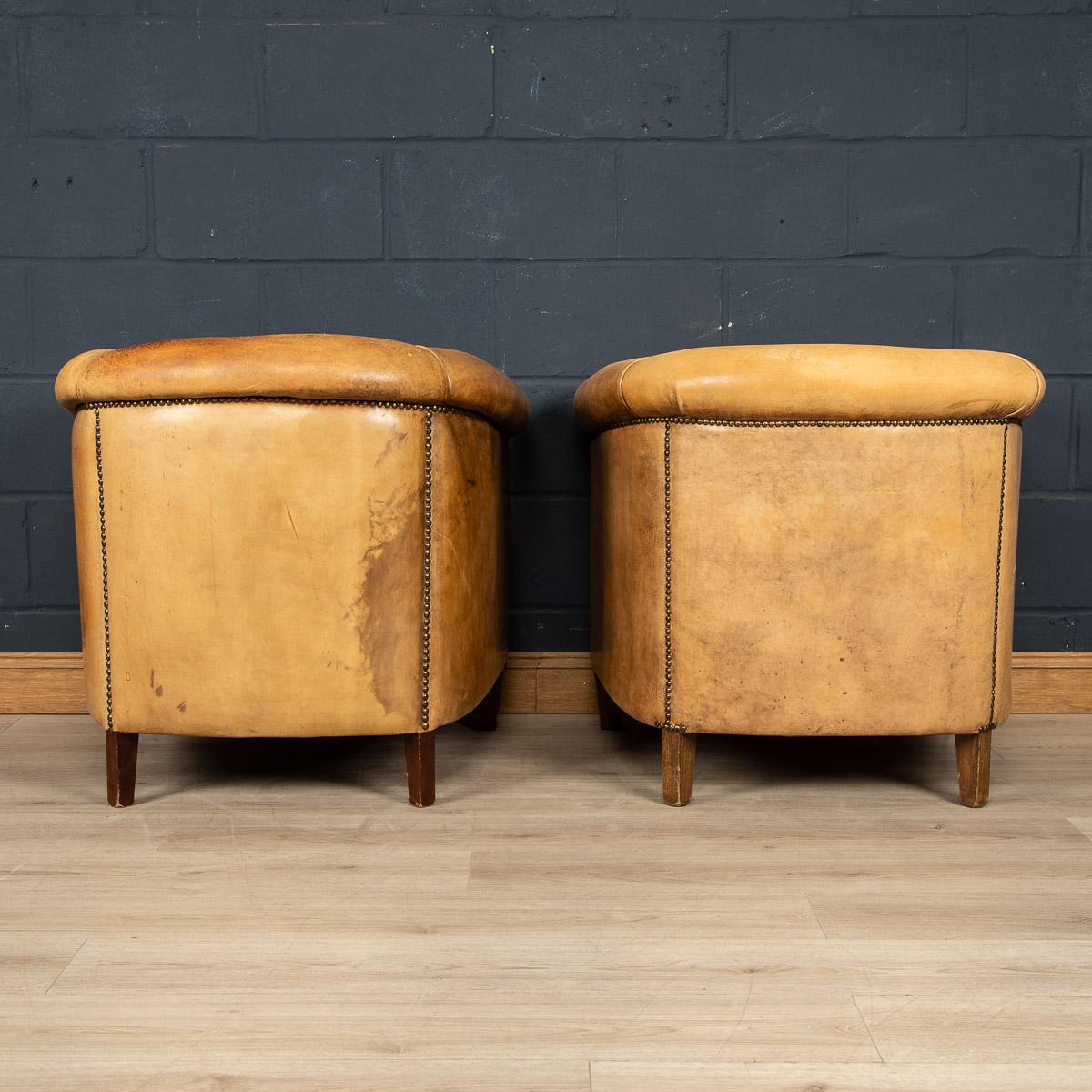 Pine Late 20th Century Pair Of Dutch Leather Club Chairs