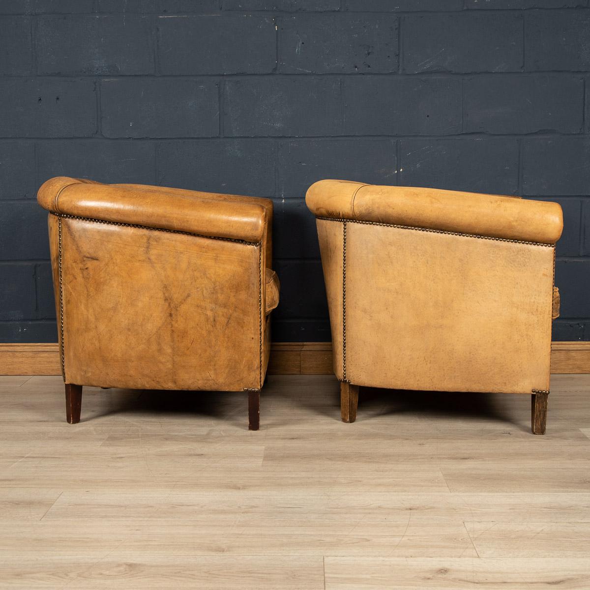 Late 20th Century Pair Of Dutch Leather Club Chairs 1