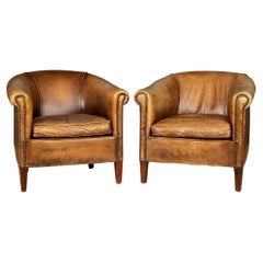 Late 20th Century Pair of Dutch Leather Club Chairs