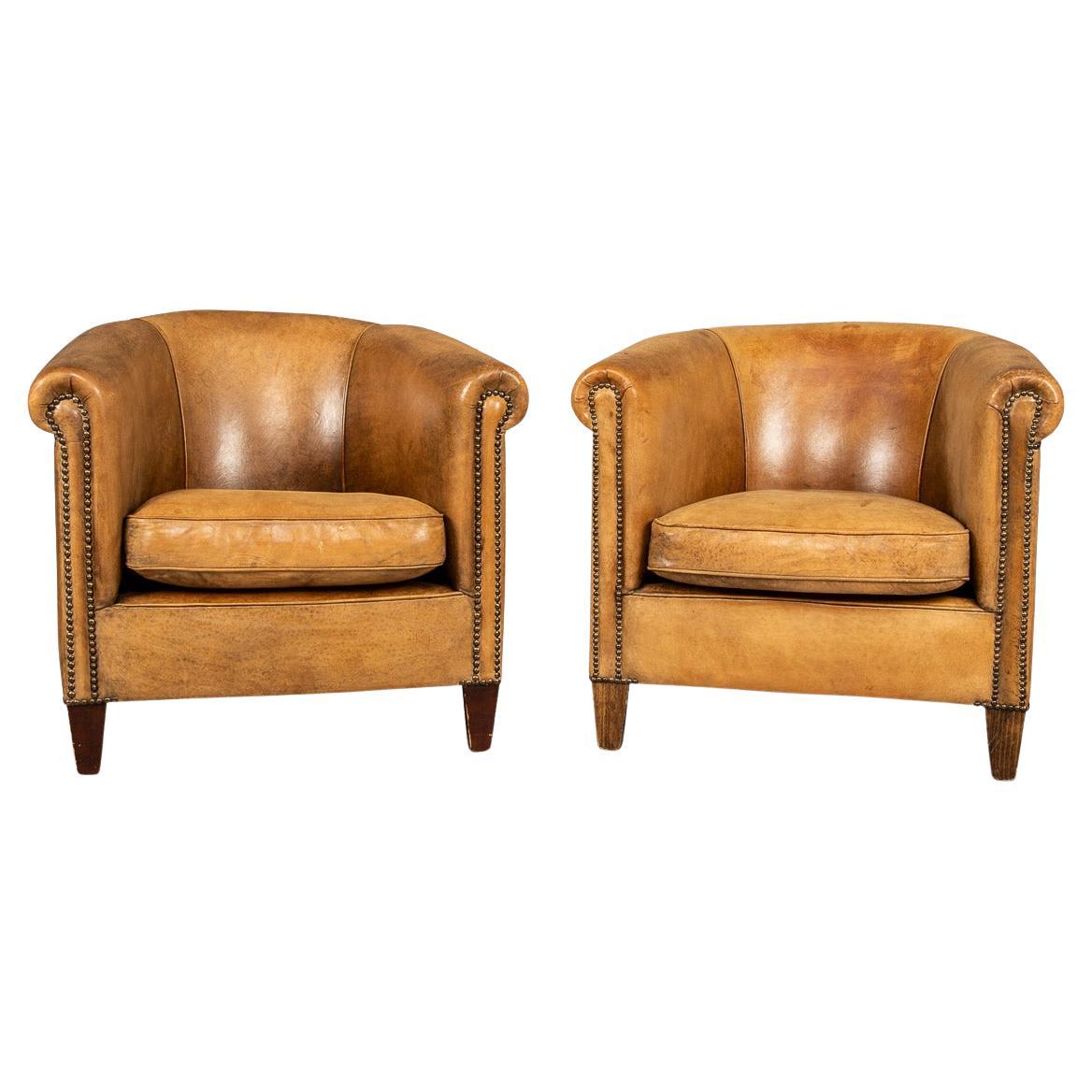 Late 20th Century Pair Of Dutch Leather Club Chairs