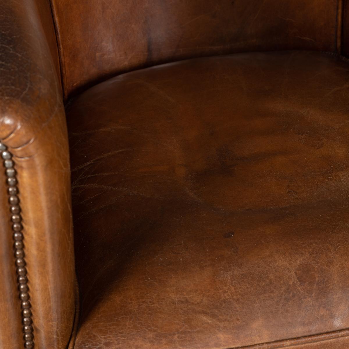 Late 20th Century Pair of Dutch Sheepskin Leather Club Chairs 9
