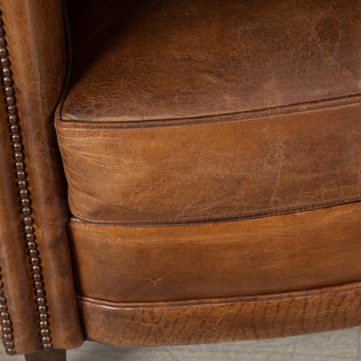 Late 20th Century Pair of Dutch Sheepskin Leather Club Chairs 17