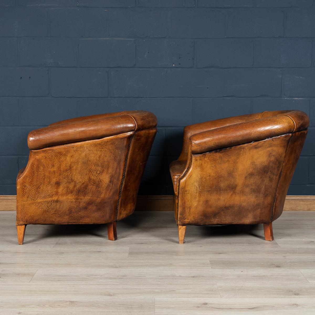 Late 20th Century Pair of Dutch Sheepskin Leather Club Chairs In Good Condition In Royal Tunbridge Wells, Kent