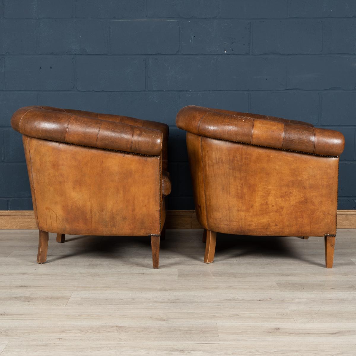 Late 20th Century Pair of Dutch Sheepskin Leather Club Chairs 1