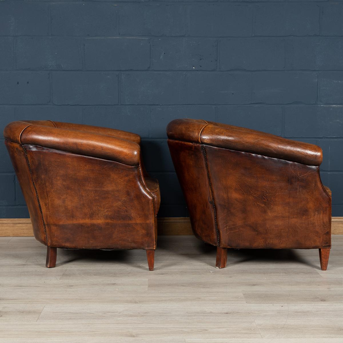 Late 20th Century Pair of Dutch Sheepskin Leather Club Chairs 2