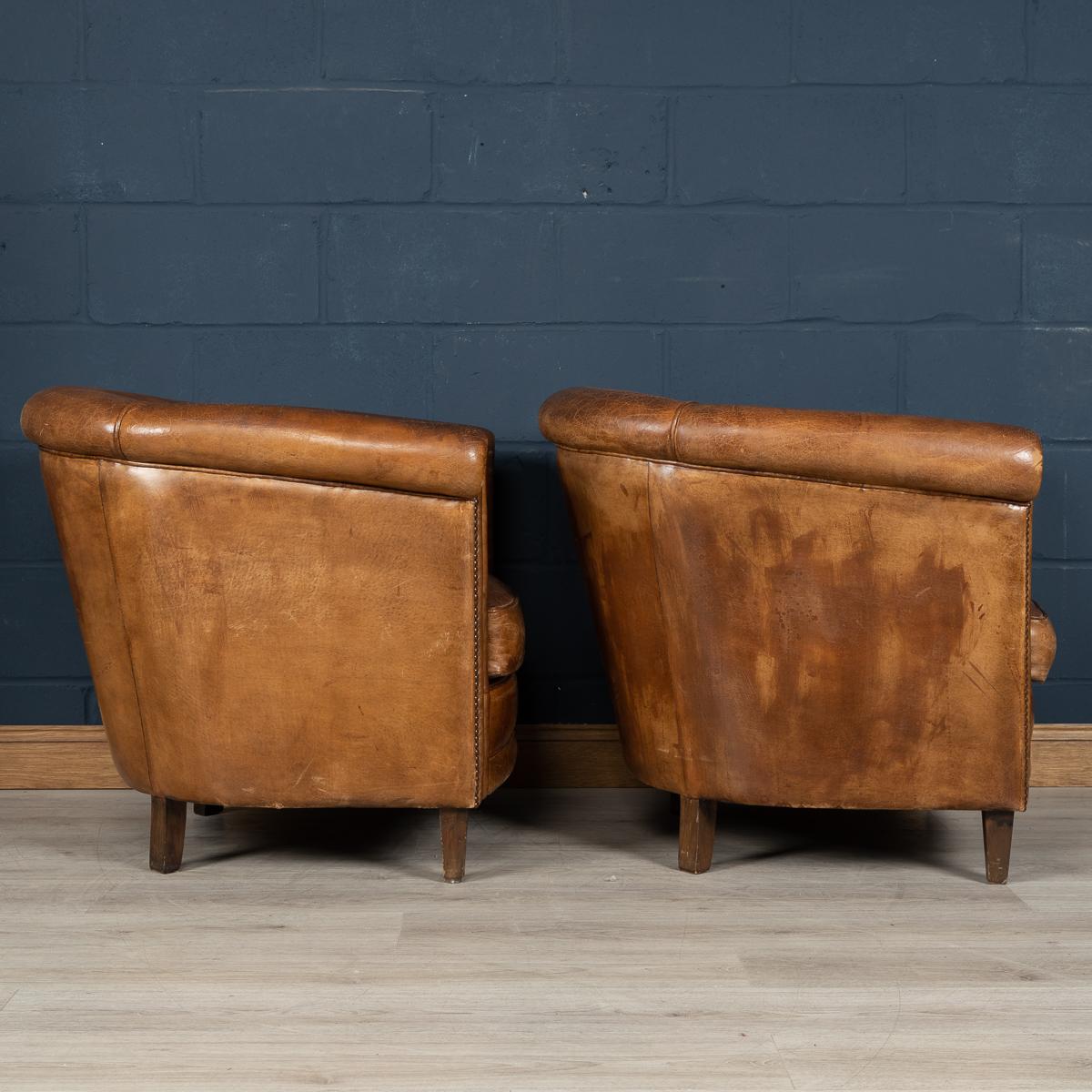 Late 20th Century Pair of Dutch Sheepskin Leather Club Chairs 2