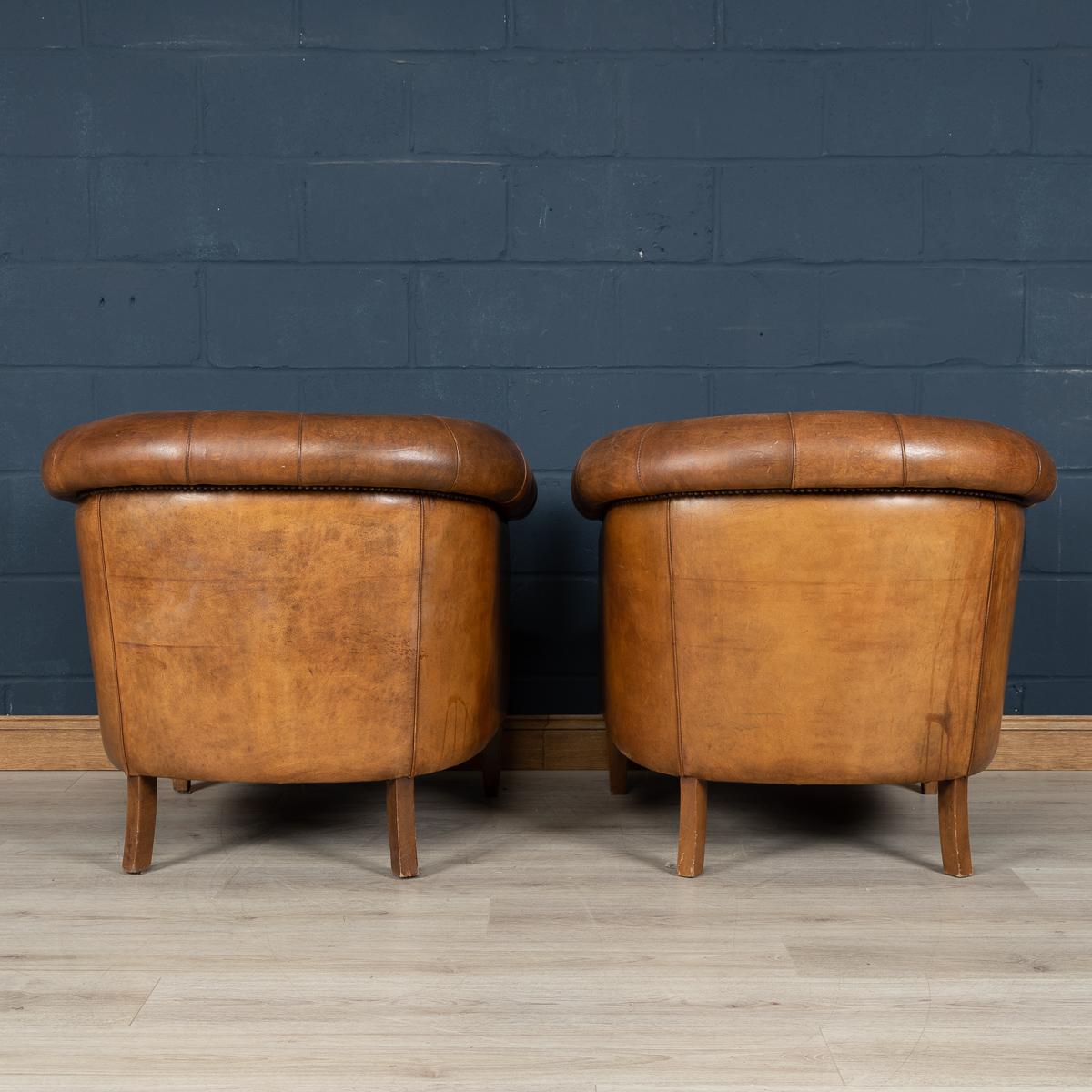 Late 20th Century Pair of Dutch Sheepskin Leather Club Chairs 2