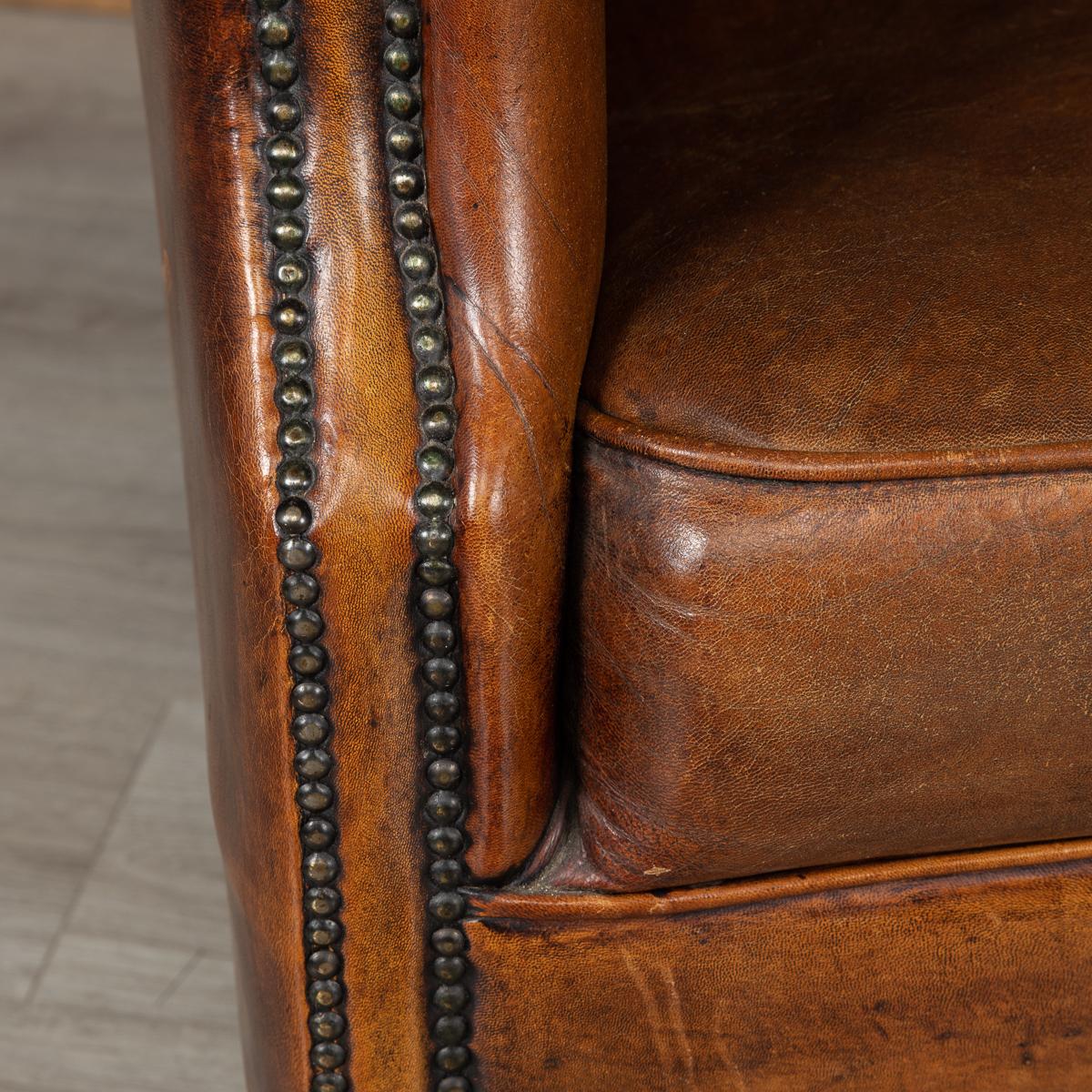 Late 20th Century Pair of Dutch Sheepskin Leather Club Chairs 4