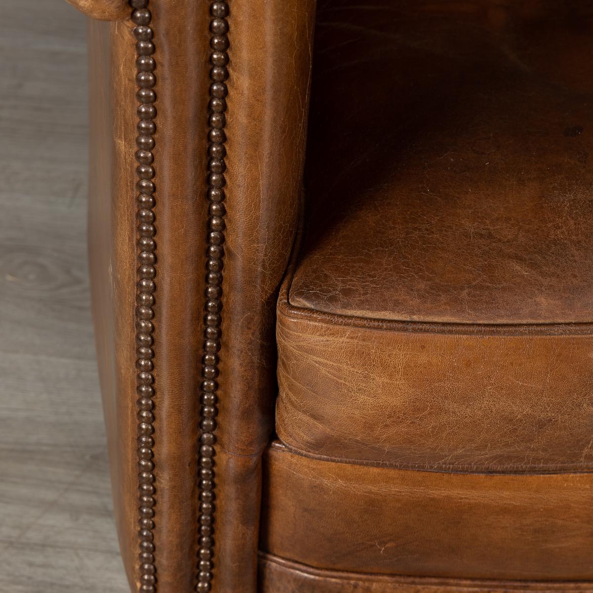 Late 20th Century Pair of Dutch Sheepskin Leather Club Chairs 4