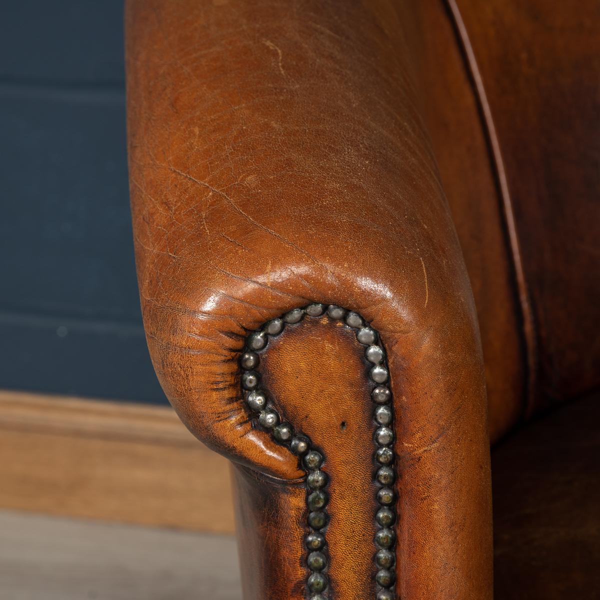 Late 20th Century Pair of Dutch Sheepskin Leather Club Chairs 6