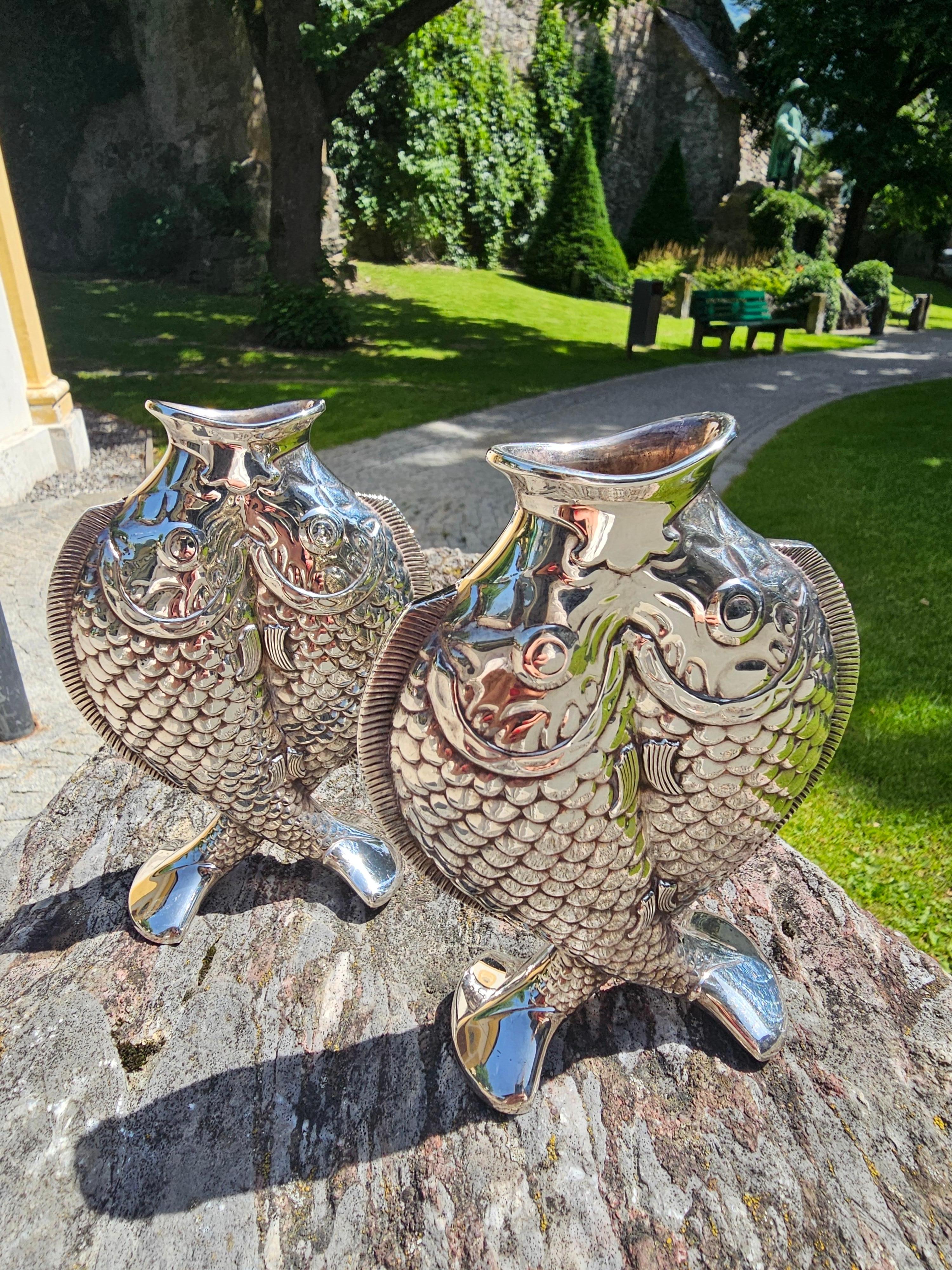 Silver Plate Late 20th Century Pair of Fish Vases Christofle For Sale