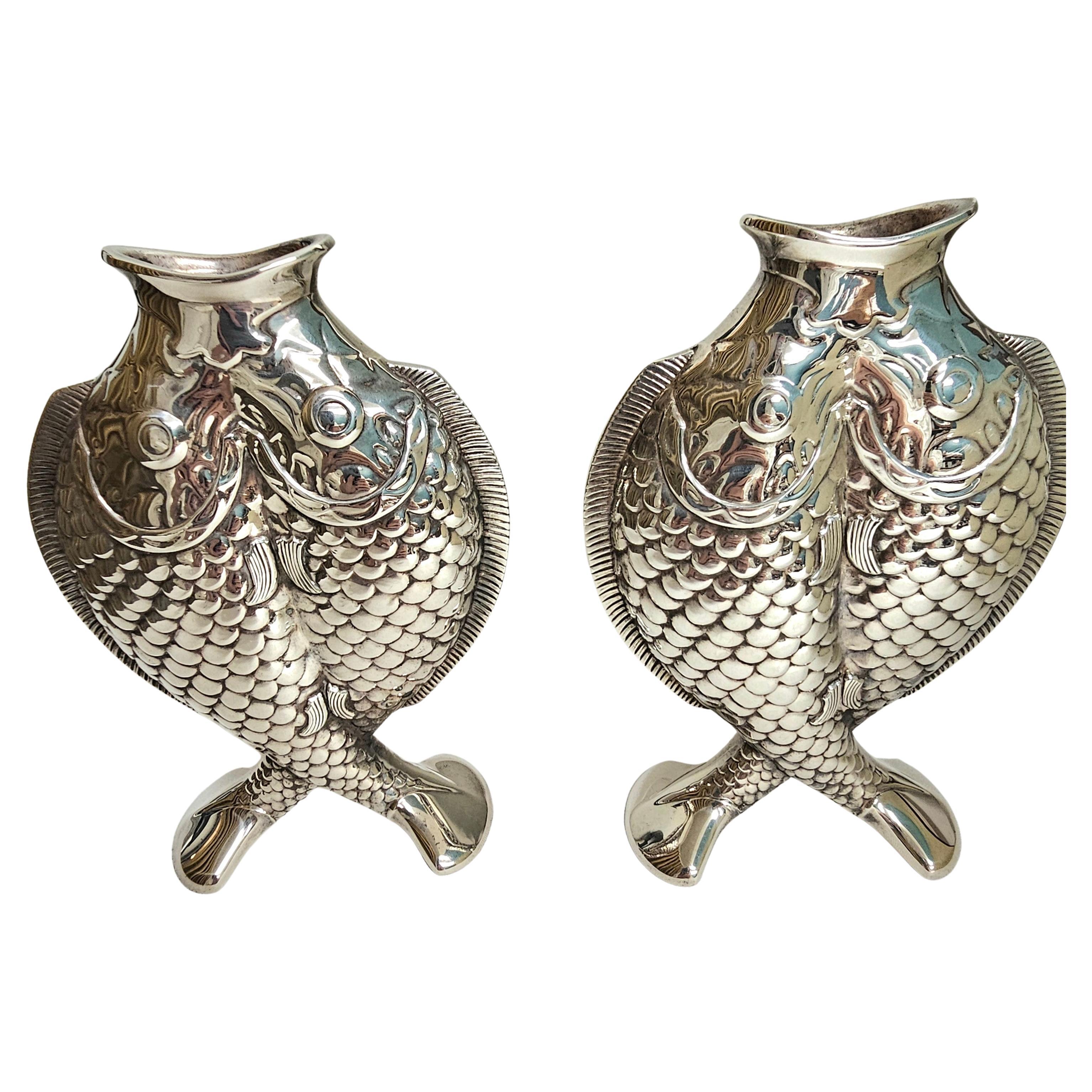 Late 20th Century Pair of Fish Vases Christofle For Sale