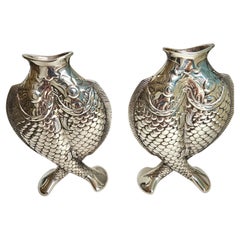 Vintage Late 20th Century Pair of Fish Vases Christofle