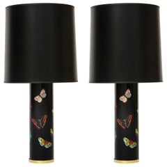 Late 20th Century Pair of Fornasetti Black Farfalle Butterfly Table Lamps, Italy