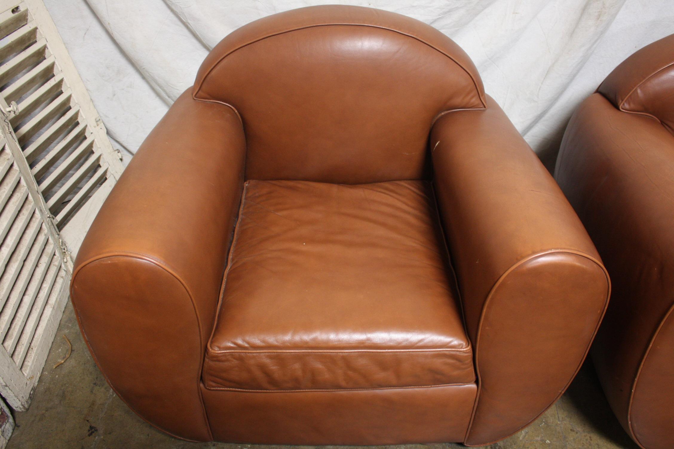 Late 20th Century Pair of French Leather Club Chairs In Good Condition For Sale In Stockbridge, GA