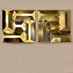 Late 20th Century Pair of Italian Sculptural Pleated Brass Sconces