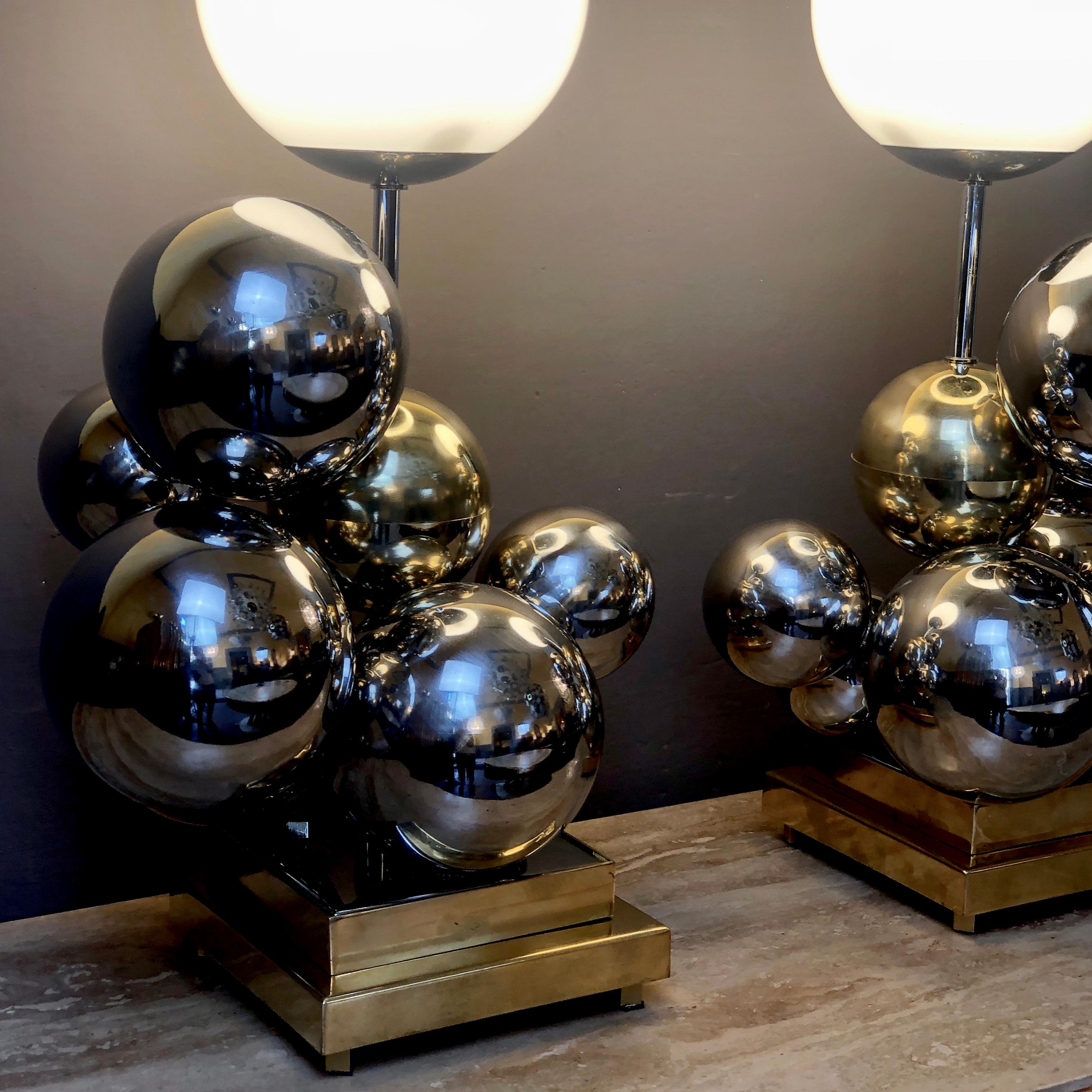 Late 20th Century Pair of Italian Space Age Brass & Nickel 