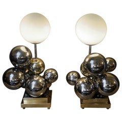Late 20th Century Pair of Italian Space Age Brass & Nickel "Bubbles" Table Lamps