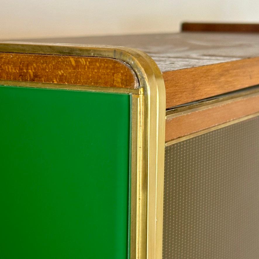 Late 20th Century Pair of Italian Wood, Brass, Mirror & Opaline Glass Cabinets For Sale 7