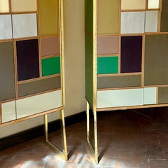 Late 20th Century Pair of Italian Wood, Brass, Mirror & Opaline Glass Cabinets