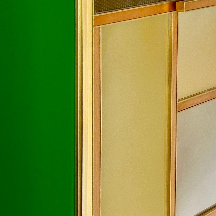 Late 20th Century Pair of Italian Wood, Brass, Mirror & Opaline Glass Cabinets For Sale 1