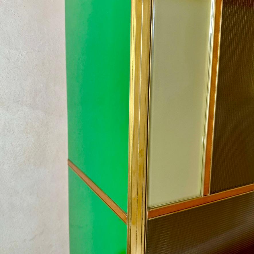 Late 20th Century Pair of Italian Wood, Brass, Mirror & Opaline Glass Cabinets For Sale 2