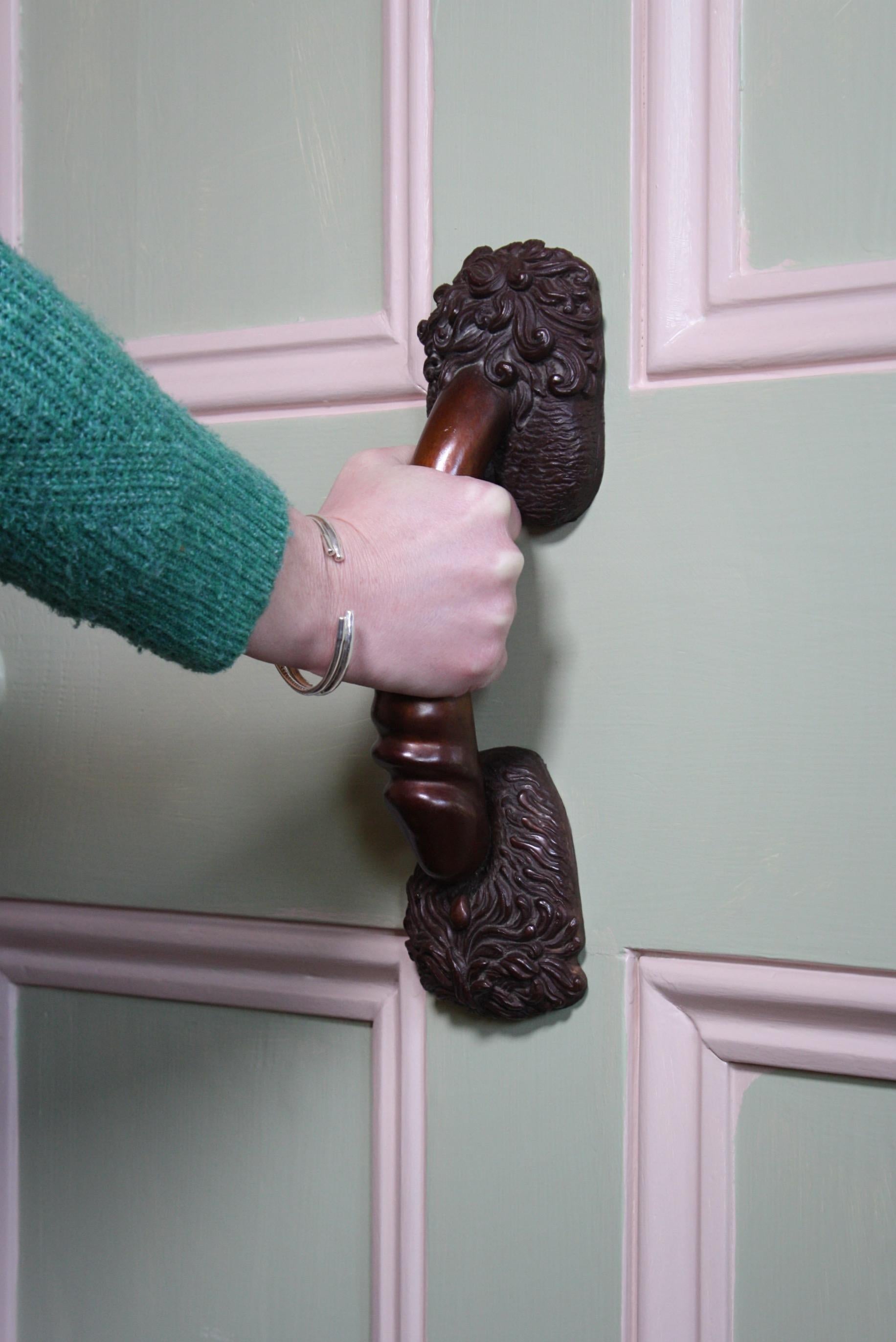 Late 20th Century Pair of Large Curios Bronze Phallic Door Pulls Handles For Sale 1