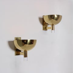 Late-20th Century Pair of Large Scale Brass and Lucite Sconces.