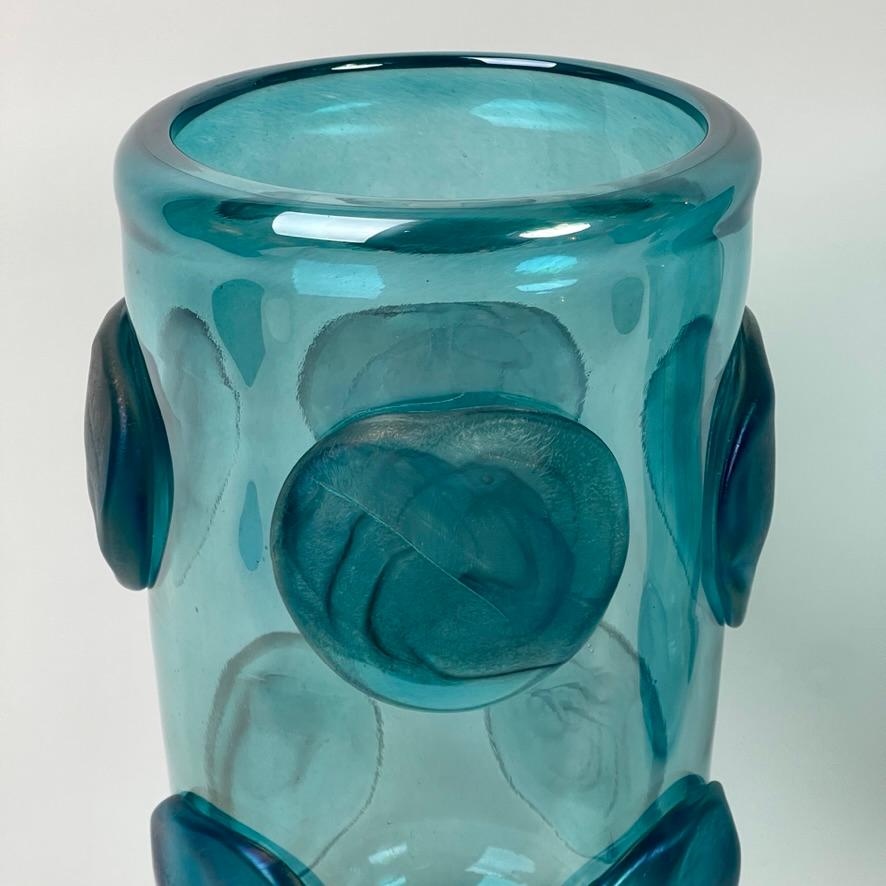 Modern Late 20th Century Pair of Light Blue Murano Art Glass Vases by Costantini For Sale