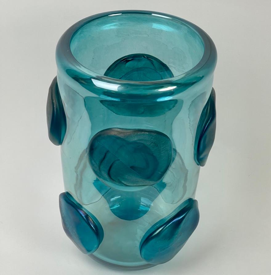 Italian Late 20th Century Pair of Light Blue Murano Art Glass Vases by Costantini For Sale