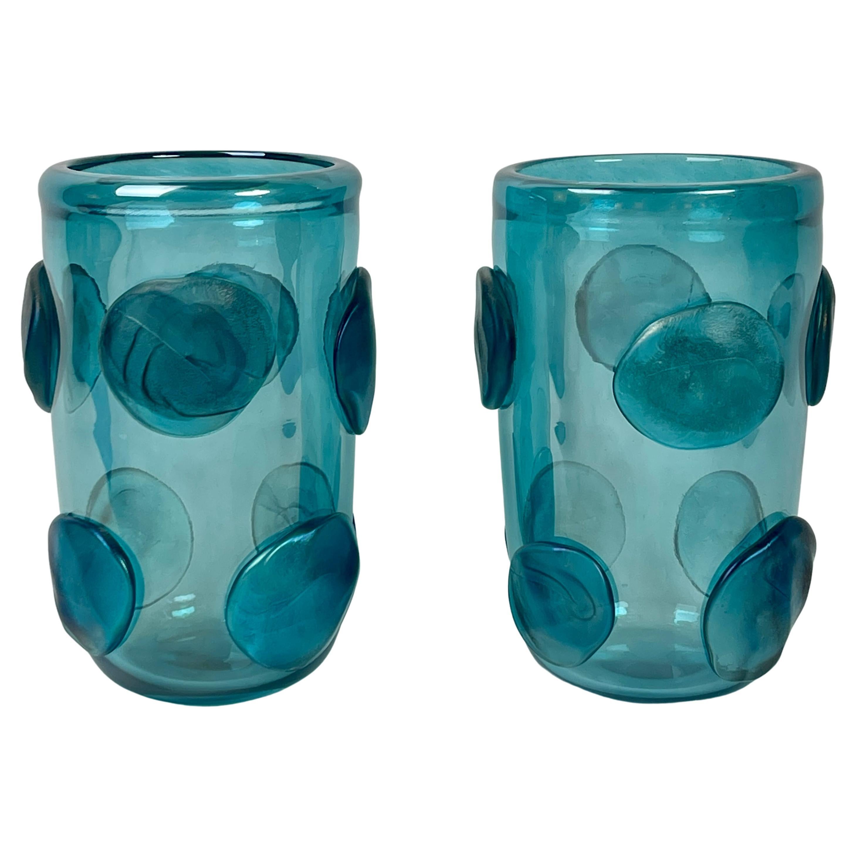 Late 20th Century Pair of Light Blue Murano Art Glass Vases by Costantini