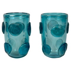 Late 20th Century Pair of Light Blue Murano Art Glass Vases by Costantini