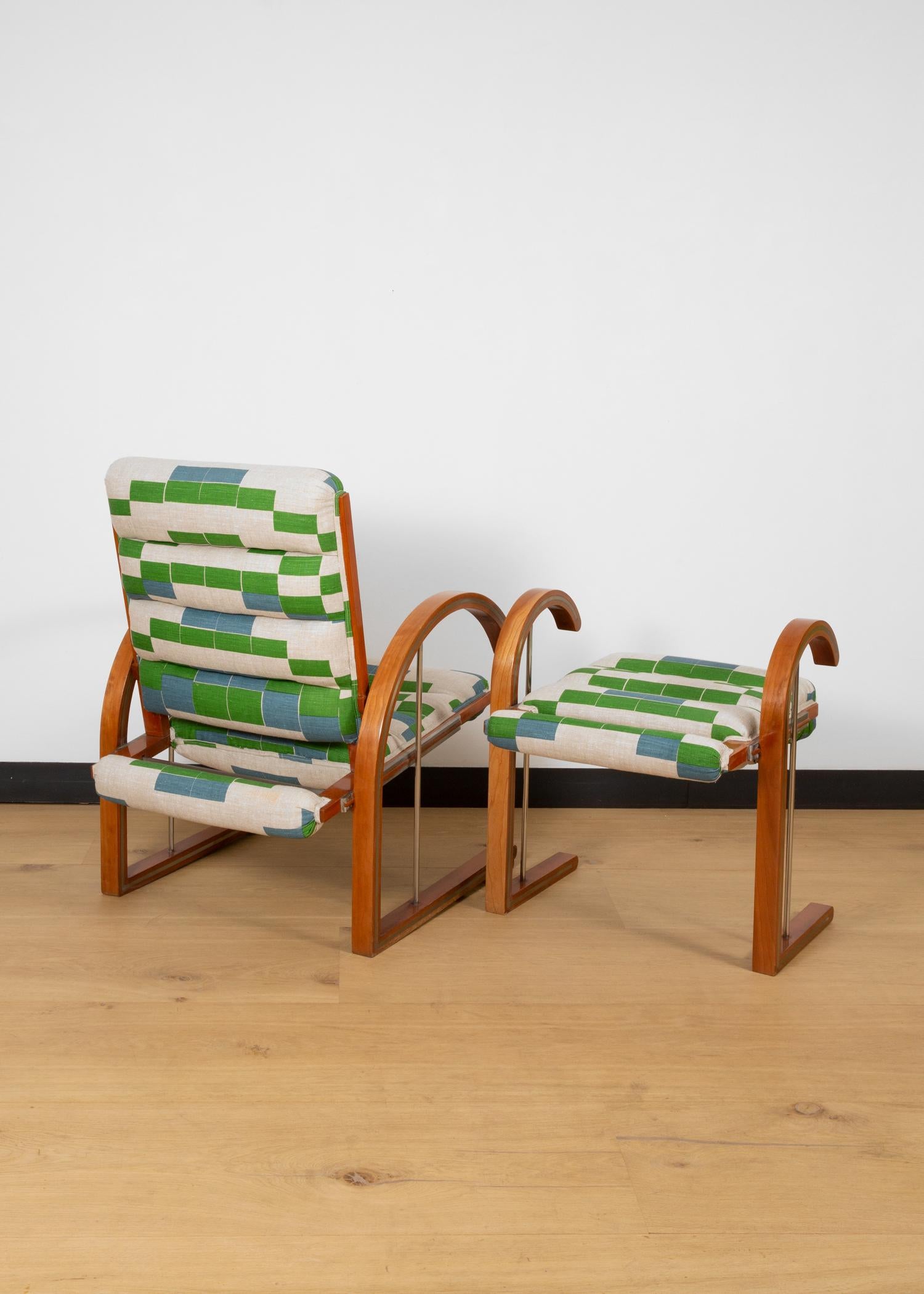 American Late 20th Century Pair of Lounge Chairs with Stools in Anni Albers fabric For Sale